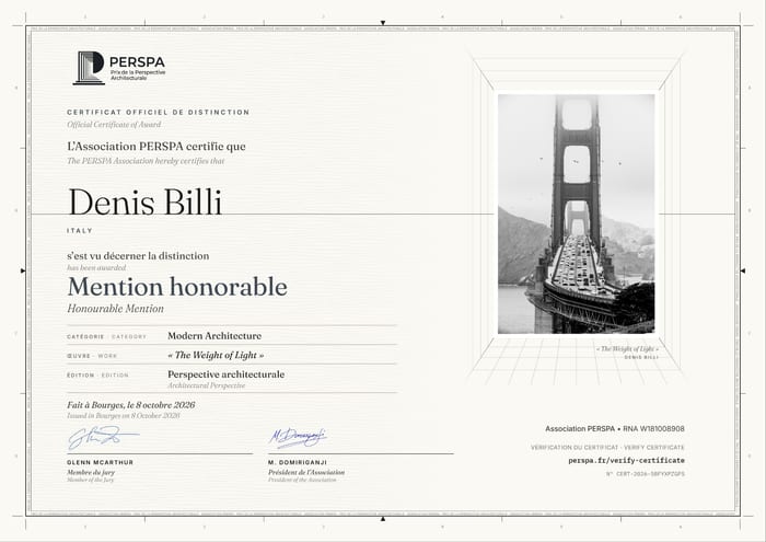 Certificato PERSPA 2026 di menzione d'onore per The Weight of Light, Modern Architecture